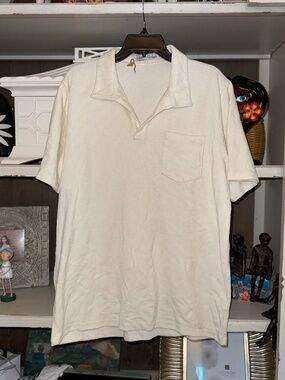 Criquet men's Large L ribbed terrycloth polo shirt terry cloth natural